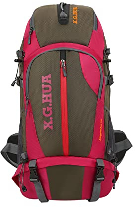 MYMM Mochila de senderismo 45L, bolsa de montañismo impermeable y ligera, mochila duradera para deportes al aire libre, montañismo, camping, pesca, viajes, equitación (Rosa roja)