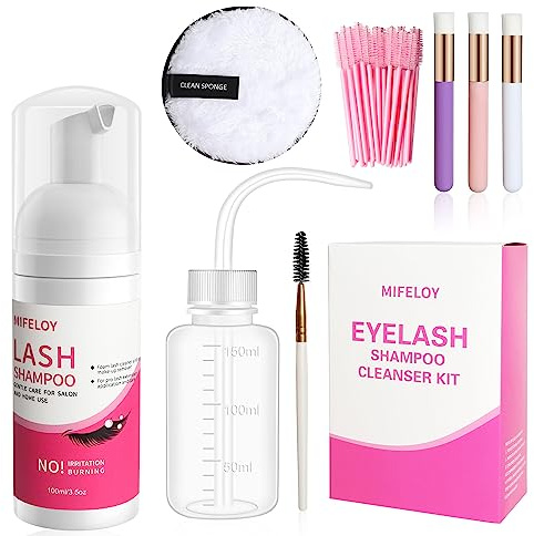 Set detergente per shampoo per ciglia, mousse pulita per extension per ciglia, bottiglia di lavaggio riutilizzabile per risciacquo, pennello per mascara, spazzole detergenti, tampone struccante,