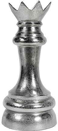 MichaelNoll Schachfigur XXL, König, Dame oder Springer, Schach Figur Schachspiel Deko Aluminium Silber, Dekoration für Wohnzimmer, Schlafzimmer oder Büro (Dame - MN-DE-5129)