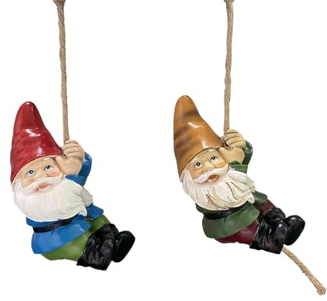 Wedhapy Gnomi Da Giardino 3,5x2,6x5,5 Pollici Gnomi Fatati Ornamenti Da Giardino Gnomo Altalena in Resina Impermeabile Con Corda E Gancio Ornamenti Da Giardino