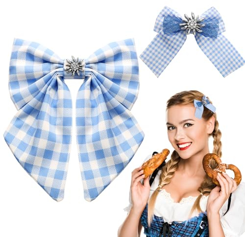 BOOMTOP 2pz Mollette Fiocco Plaid per Capelli Clip Fermagli Fiocco Plaid con Fiore Edelweiss Mollette Fiocco Plaid Accessori Decorazione per Capelli Ragazza Donna