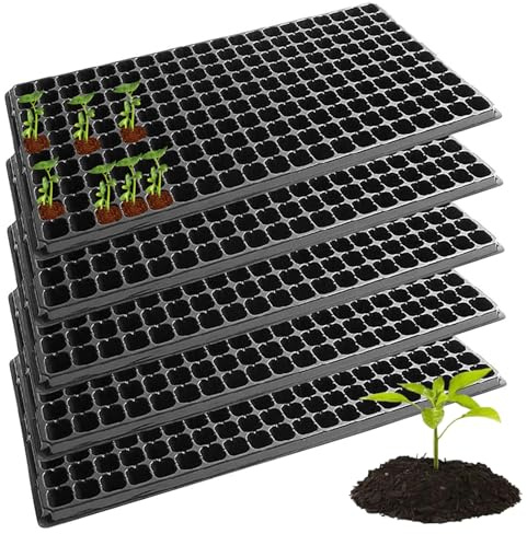Bandejas de arranque de plantas bandejas de arranque de semillas, 5 piezas 200 bandejas de inicio de plantas celulares, bandejas de plántulas de plástico reutilizables 1.4, bandejas de plantación de