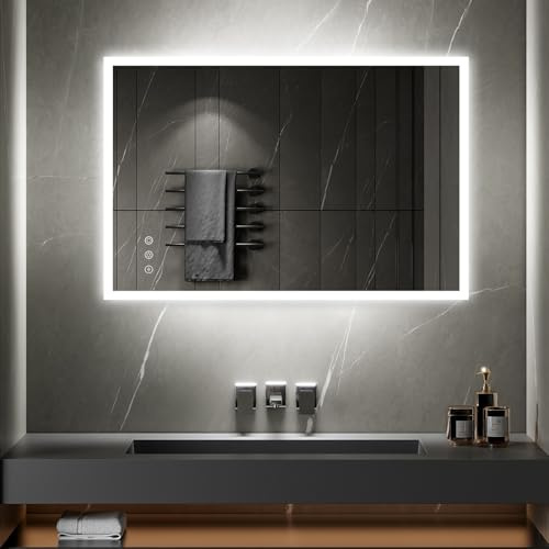 TEMEO Miroir Mural LED Lumineux 90 x 120 cm réversible (2100 LMS) Tactile : antibuée + intensité et Couleur réglables - Salle de Bain
