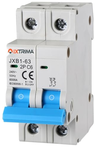 IXTRIMA Interruptor magnetotérmico automático, 2P, 6 A, 220 V, 6 kA, bipolar MCB 2P C6