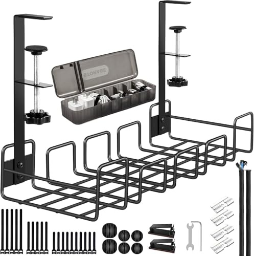 OneLeaf Under Desk Cable Management Tray, No Drill Mental Wire Rack for Home, Office Desk Cable Organisers for Cords, Computer Accessories, Table Basket with Organization Box, Large