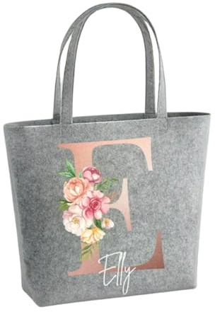Lounis Personalisierte Filztasche mit Initialen – Individuell gestaltbare Tasche für Frauen – Umweltfreundlich - für Mama, Freundin– Shopper, Handtasche (Hellgrau)