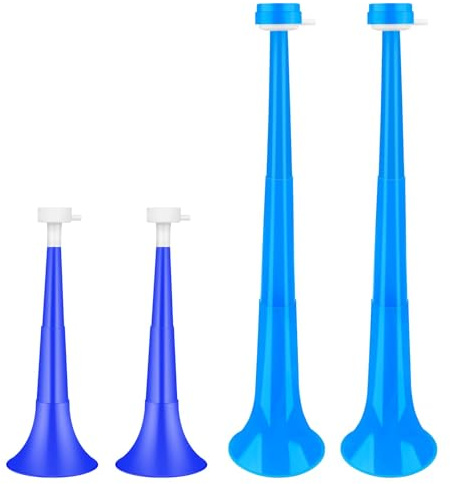 Juego de 4 bocinas plegables para estadio, NoiseMaker Vuvuzela, juego de bocina de trompeta de plástico azul, bocina de fútbol, bocina de soplado, para eventos deportivos, juegos de graduación