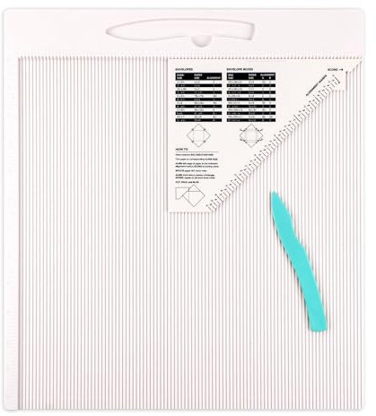12x12 Scoring Board for Envelopes, Gift Boxes & Paper Crafts - Multi-Purpose Scoreboard with Bone Folder & Triangular Guide - Envelope Maker Paper Folding Tool for Card Making, Scrapbooking Supplies
