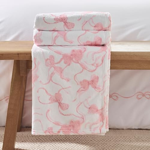 Catherine Lansfield Bow Cosy Fleece 200x240cm Oversized Blanket Throw Pink