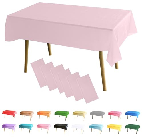 MOMAHUA Tischdecke Abwaschbar 6er Set, Pastell Rosa PEVA Tischdecke Wasserdicht, 137 x 274 cm Wiederverwendbare Einfarbige Tischwäsche für Party, Geburtstag, Hochzeit, Garten & Esszimmer