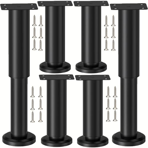 LCOUACEO 6 stycken möbelfot justerbar, möbelfötter i metall, svart, justerbar höjd, 18–30 cm, möbelfötter, höjdjusterbara möbelben, justerbara stödfötter för möbelfötter för soffa, skåp, säng