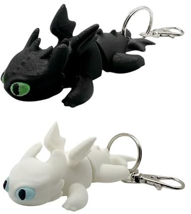 LEEQ 2 piezas Llavero de Dragón Volador, Colgante de Dibujos Animados para Amigos y Parejas (Negro y Blanco), Llavero de Dragón Desdentado para el Día de San Valentín, Cumpleaños y Demás