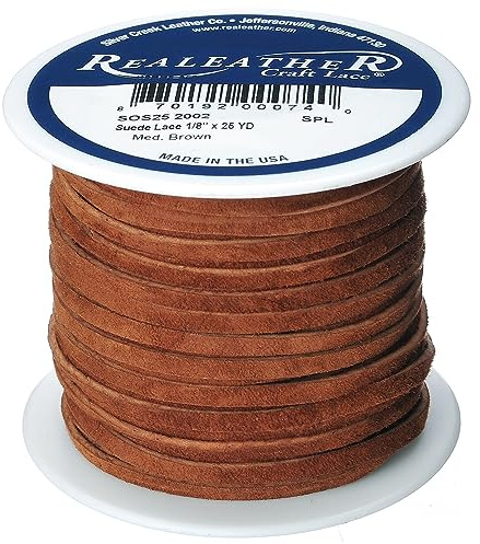 Silver Creek Leather Co Realeather SOS25-2002 Suede Leather Lace for Crafts and Jewelry Making, 0.125 x 25', Medium Brown, 1-Spool