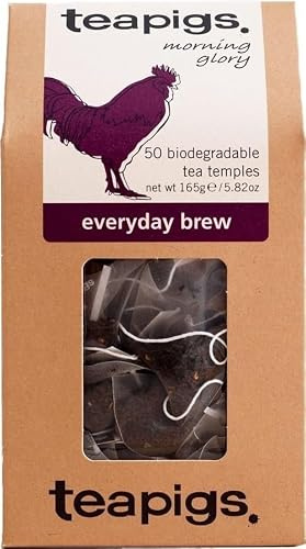 teapigs English Breakfast Black Tea Bags, 50 Tea Bags | All Natural, No Nasties, Big Leaves, Big Flavour, Plant-Based Tea Temples, Recyclable Paperboard Pack, 50 Teabag Pack