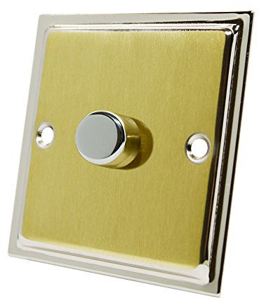 Slimline Duo Satin Brass Polished Chrome 1 Gang Dimmer 400W - 10 Amp Single 1 Gang 2 Way 400W Light Dimmer Switch