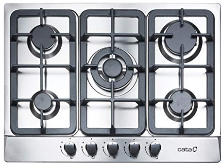 Cata | Placa Inox | Modelo LGI 7041 X | 5 Quemadores | Encimera de Gas Natural | Inyectores de Butano Incluido | Ancho de 60 cm