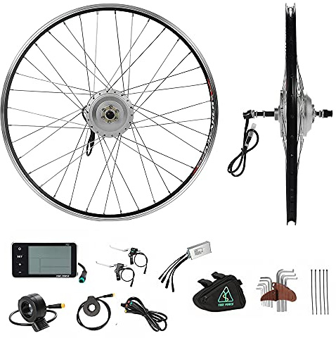 YOSE POWER E-Bike Conversion Kit 36V350W 26 Zoll Hub Motor Schraubritzel Heckmotor Umbausatz Freilauf Silber mit LCD Display