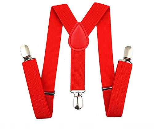 ADJUSTABLE BRACES MENS WOMENS UNISEX TROUSER ELASTIC Y-BACK SUSPENDERS CLIPON (Red)