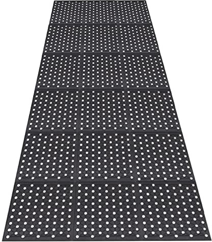 Nisorpa Rubber Drainage Doormat, 90 x 210cm Non Slip Anti Fatigue Mat, Heavy Duty Rubber Floor Mat with Drainage Holes for Entrance, Kitchen, Garage & Commercial Use, Black