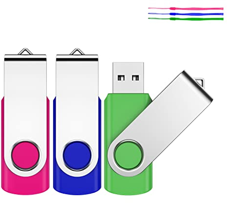 USB Stick 2GB, JEVDES USB-Sticks 3er Pack Speicherstick 2GB USB 2.0 Flash Laufwerk Pendrive Datenspeicher Mehrfarbig mit 3 Schlüsselband (3 Stück)