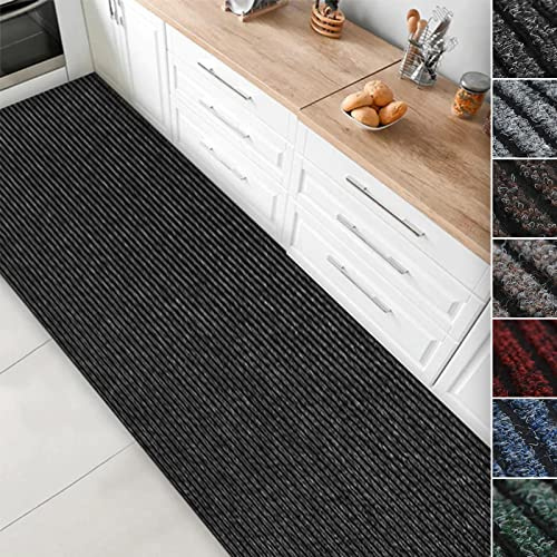 Floordirekt Tapis de cuisine Granada - Tapis sur mesure moderne et de qualité supérieure - Anthracite, 80 x 150 cm