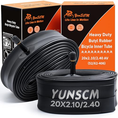 YunSCM 2PCS 52/62-406 Verdickter 20 Zoll Schlauch 20x2.10 20x2.125 20x2.25 20x2.30 20x2.35 20x2.40 AV32mm Ventil kompatibel 20 Zoll Fahrradschlauch/Kinderfahrrad/E-Fahrrad Schlauch 20x2.10/2.40