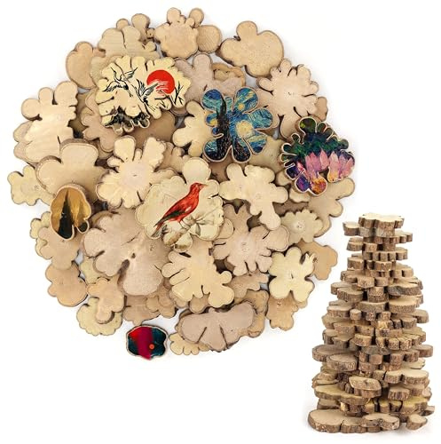 Kurtzy Rondelles Bois Naturel Brut (Lot de 500 g) - Tranches de Bois Brut avec Écorce et Sans Trou - 1,5 à 4,5 cm - Pour Pyrogravure, Artisanat et Décoration de Mariage et de Noël