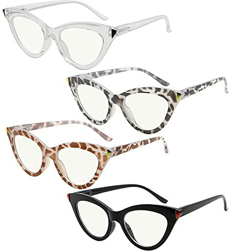 Eyekepper 4er-Pack Lesebrille Blaulichtblockierung Cat-eye Computerbrille Leser Frauen + 2.00