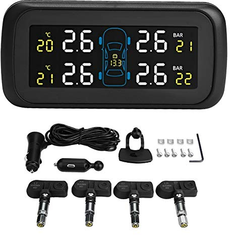 Reifendruck-Überwachungssystem, Auto-TPMS-Reifendrucksensor mit LCD-Display-Monitor, 4 interne Sensoren, Zigarettenanzünder USB-Ladegerät