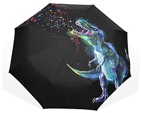 Regenschirm Kunst Malerei Regenbogen Tier Dinosaurier Winddicht 3 Falten Regenschirm für Frauen Männer Mädchen Jungen Unisex Ultraleicht Outdoor Reise Kompakt Regenschirm