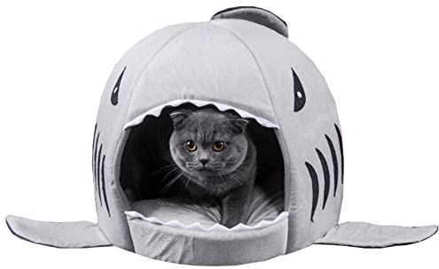 Koomiao Kreative Katzenhöhle, Hai-Design, für Katzen, halbgeschlossen, faltbar, Tiernest, warm, Katze, geeignet für kleine Hunde und Katzen (48 cm)
