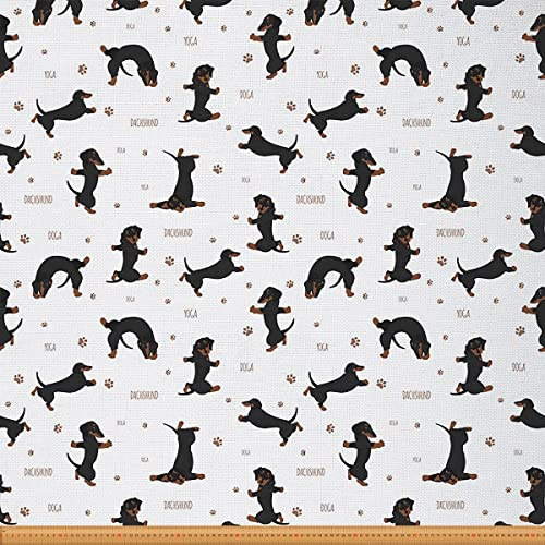 Loussiesd Dackel Stoff Meterware Süßer Hund Möbelstoff für Stühle Karikatur Hündchen Liebhaber Dekorationsstoff für Heimwerkerprojekte Outdoor Stoff 92x150cm Schwarz Weiß