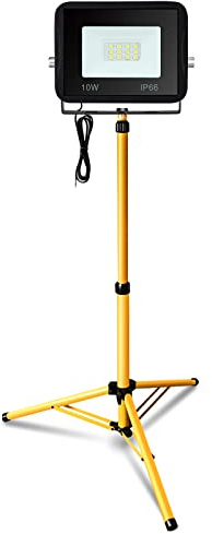 Eulenke LED Baustrahler Arbeitsleuchte 10W Kaltweiß mit Stativ, 6000K Fluter Flutlicht 900LM Wasserdicht IP66, Baustrahlerstativ Teleskop Höhenverstellbar für Baustelle Garage (kein Stecker)