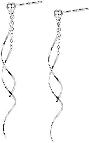 Sterling Silber 925 Ohrringe für Damen - Lange Quasten Welle Kette Ohrstecker, Hypoallergene Tropfen Hängend Baumeln für Frauen Mädchen