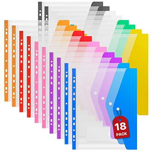 Gestanzte Taschen A4 Kunststoff Brieftaschen- 18PCS erweiterbare Dokument Brieftasche Ordner Papier Brieftasche Ordner Kunststoff Dokument Dateien Popper Brieftaschen 9 Farben