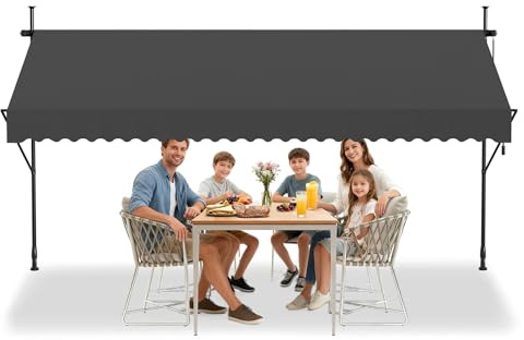 YRHome Klemmmarkise Markise Balkon mit Handkurbel 200cm breit- Balkonmarkise ohne Bohren Höhenverstellbar, Sonnenschutz, wasserdicht Dunkelgrau 300cm