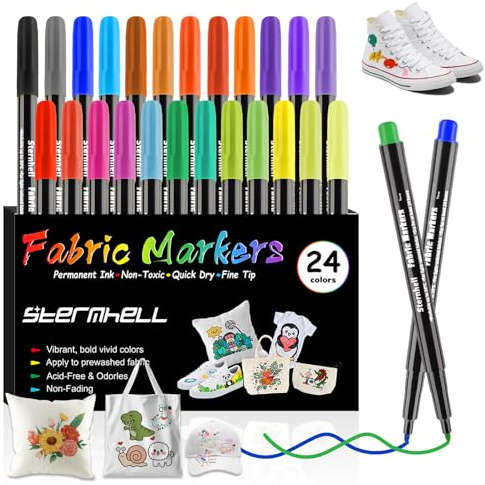 Textilstifte Waschmaschinenfest, Textilmarker stoffmalfarben Waschfest Textilmarker Stoffarbe, Permanent Stoffmalfarben für T-shirt Lätzchen Jutebeutel Stoffbeutel Babyparty Kindergeburtstag Basteln