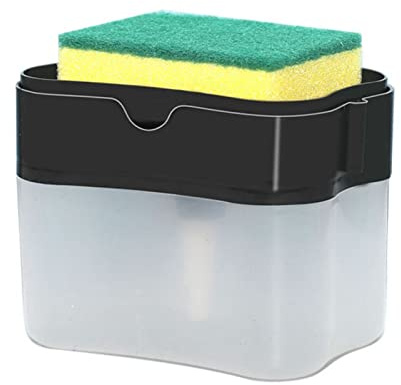 Dispenser för Diskmedel, Dispenser för Diskmedel för Kök med Svamp, Tålig Plast 2 i 1 Diskmedelsdispenser, Diskmedelsbehållare med Stor Kapacitet för Kök, Hem, Diskbänk, Bänkskiva,(Svart)