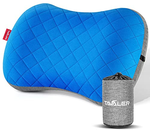 Tavaler Aufblasbars Kissen Ultralight Outdoor Camping Kissen (Blau) | Camping Kopfkissen Abnehmbare Abdeckung Aufblasbar Ergonomisches Reisekissen Atmungsaktiv Aufblasbar Strandkissen Waschbar