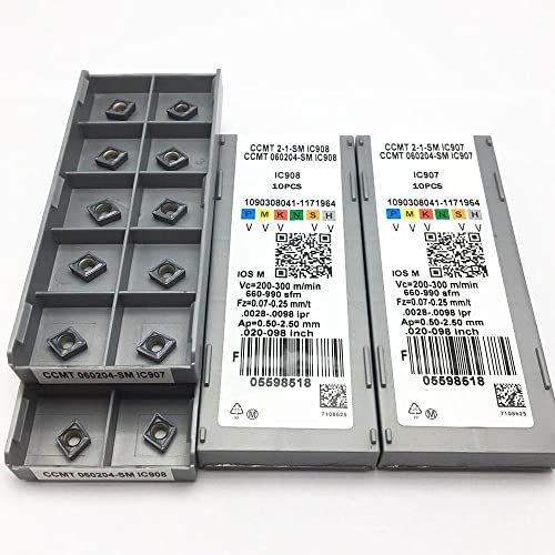 10 Uds CCMT060204 SM IC907 908 Hoja de carburo giratoria CNC CCMT 060204 Torno CNC Herramienta de Corte de Metal CCMT060208 SM IC908 IC907 (Size : CCMT060204 SM IC907, Color : 10PCS(1box))