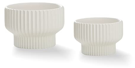 Puoyik 2 Piece Set of Flower Pots 8/6 inches, Ceramic Flower Pots with Drainage Holes, Indoor and Outdoor Plant Flower Planter (7.8/5.9 White)