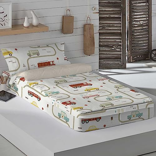 COOL KIDS Saco Nórdico con Relleno Cama 105, 100% Algodón, Juego de Saco Nórdico 105x190/200 cm + Relleno de 300 gr + 1 Funda de Almohada 45x125, GREM