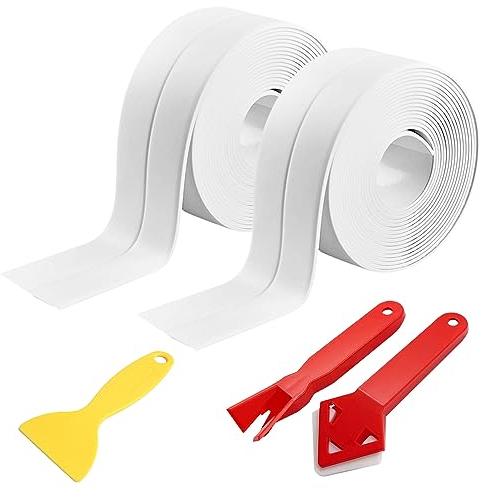 Bath Sealant Tape, 2 Rolls(22ft) Self Adhesive Caulk Strip Bathroom Sealant for Shower, Kitchen, Toilet, Wall Corner, Bathroom Decoration with Sealing Tool