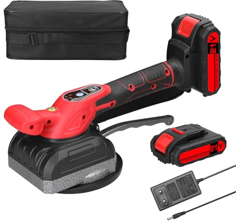 Weytoll Fliesenverlegemaschine, 21V Elektrische Fliesenmaschine, 45 kg Tragfähigkeit, 165MM 5 Gänge einstellbar, Fliesenleger Maschine Elektrische Fliesen Vibrator(2 Batterien) Mit Wasserwaage