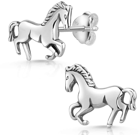 Pferde Ohrringe Silber 925 Damen Ohrstecker antik SO-185 | Stecker aus geschwärztem Sterlingsilber für Reiter Frauen und Mädchen von MATERIA by Matthias Wagner