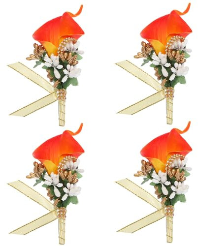 sourcing map 4Stk Bräutigam Boutonnieres Lilie Boutonnieres Anstecker für Männer Hochzeit Zeremonie Jahrestag Formales Abendessen Party Orange