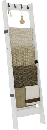 TRIFEBLE 6 Tier Blanket Ladder Shelf for Living Room and Bedroom, Ladder Holder with 4 Metal Hooks, 5.2ft Blanket Quilt Holder Rack, Farmhouse Ladder Rack for Storage and Home Decor, White