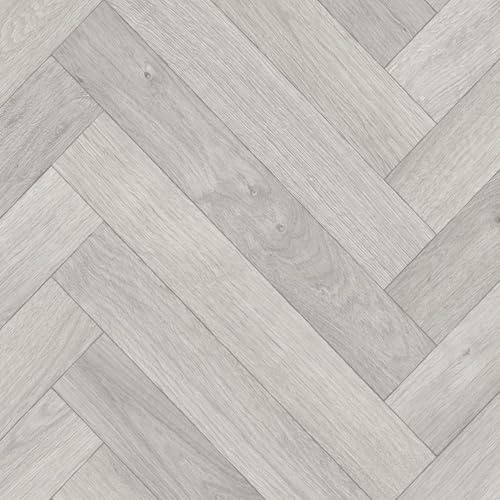 Grey Herringbone Pattern Wood Effect Anti-Slip Vinyl Flooring For LivingRoom, Kitchen, 2.8mm Thick Cushion Backed Vinyl Sheet, Waterproof Lino Flooring-2m(6'6) X 2m(6'6)-4m²