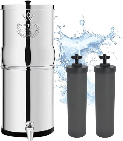 Weeplow® Venus ECO - Système de Filtration d'Eau par Gravité 5.6L Litres AISI 304 avec 2 Eléments de Purification O'Pure 2 Et Robinet 100% Inox (Inox, 5.6L ECO)