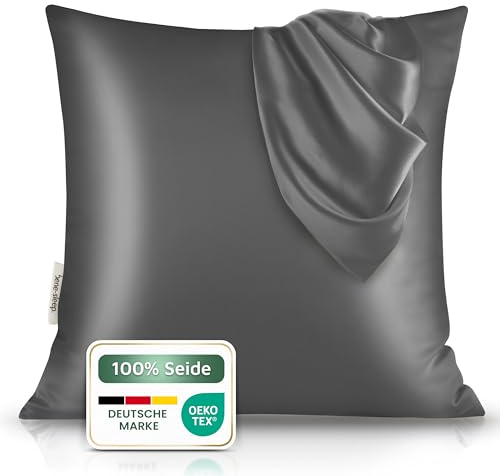 bene-sleep® Premium Seidenkissenbezug – 100 % Maulbeerseide 22 Momme | Verstärkte Nähte | Oeko-TEX Zertifiziert* | Anti-Frizz & Faltenreduzierung | hypoallergen & hautfreundlich (Grau, 80x80 cm)